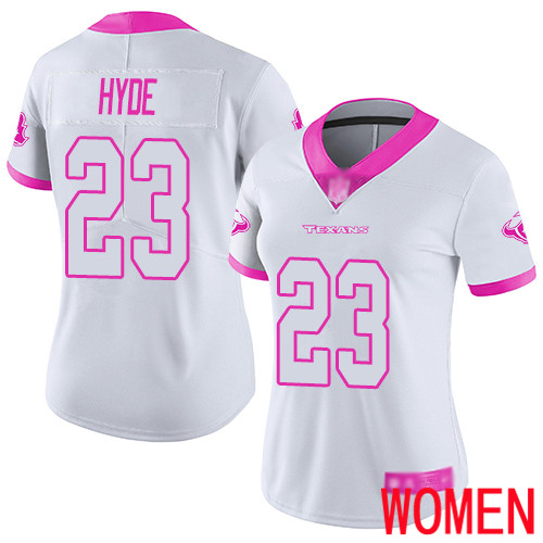 Houston Texans Limited White Pink Women Carlos Hyde Jersey NFL Football #23 Rush Fashion->women nfl jersey->Women Jersey